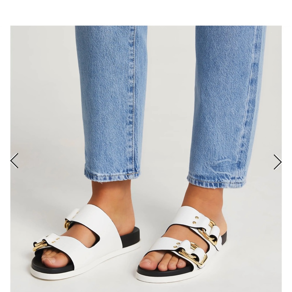 River Island Women’s White Gold Buckle Sandal. Size 8